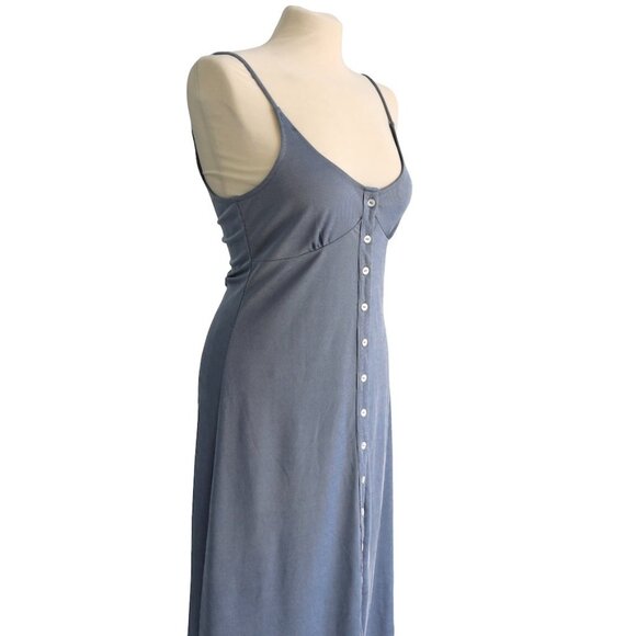 Zara Blue Midi Slip Dress Strappy Button Front Minimalist Summer Casual  Small - Picture 4 of 6
